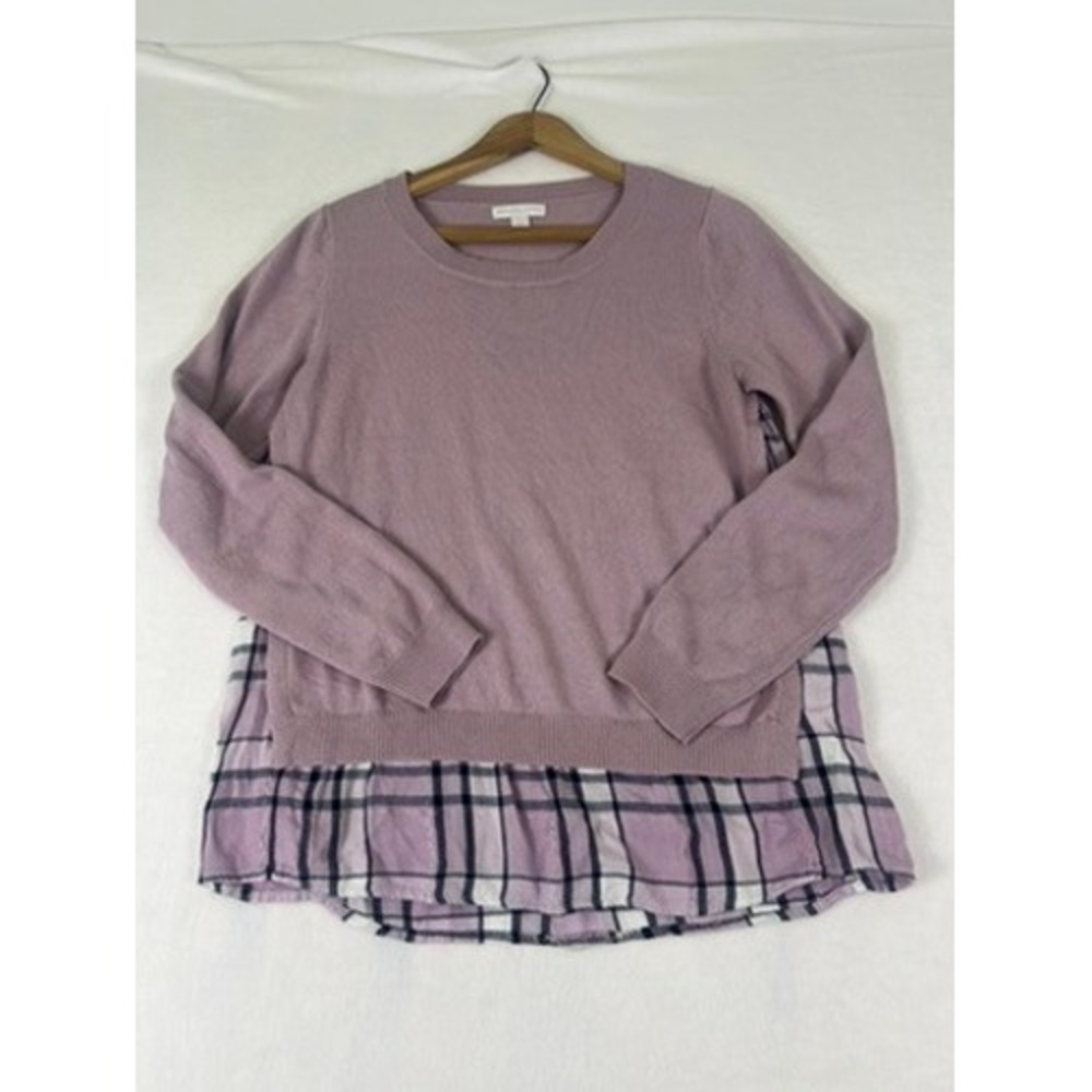 Sweater‎ Blouse W Sm Purple Plaid Hem Y2K Preppy Collegiate 00s Academia School